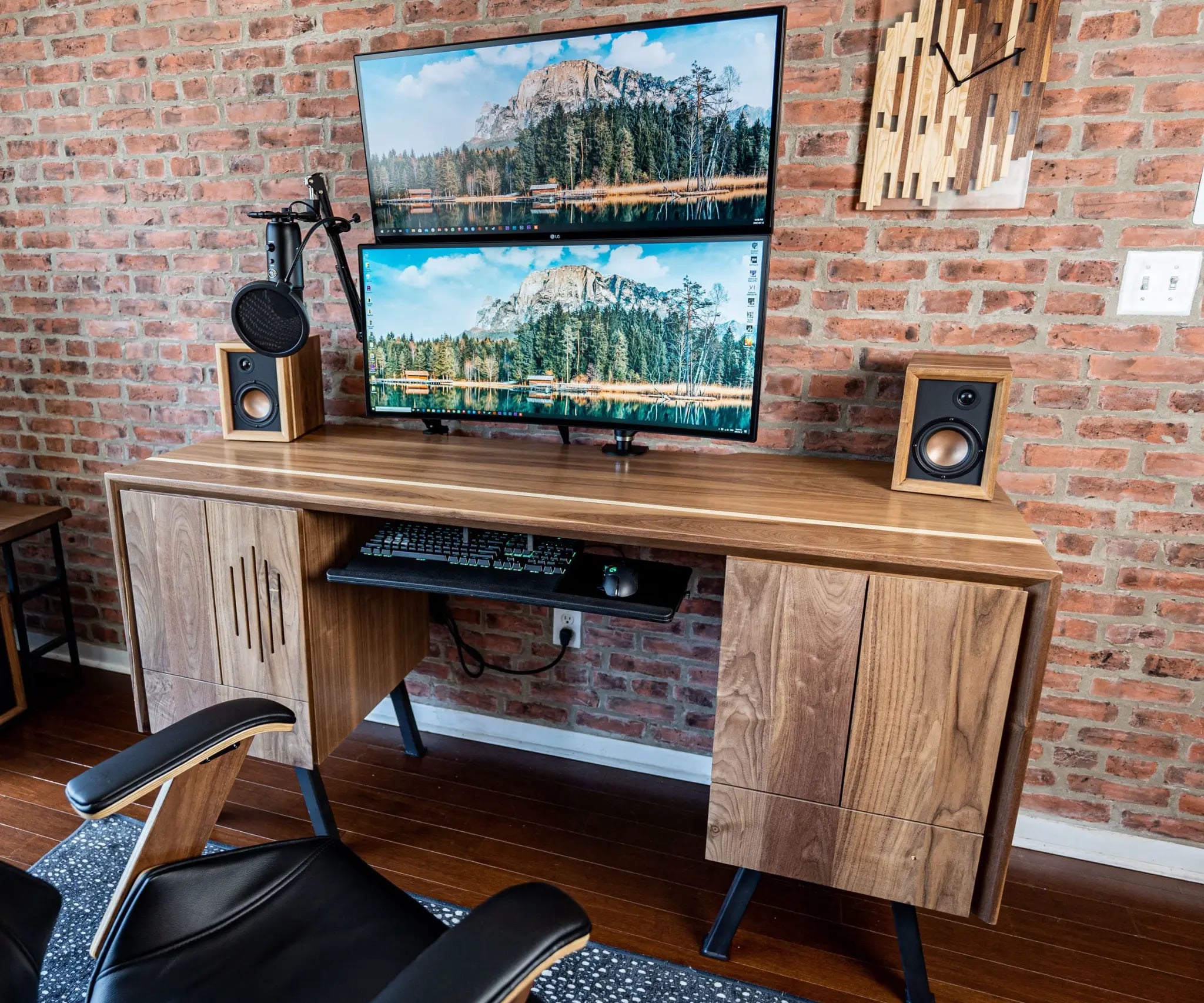 Plywood dream desk with solid wood top and two drawer cabinets
