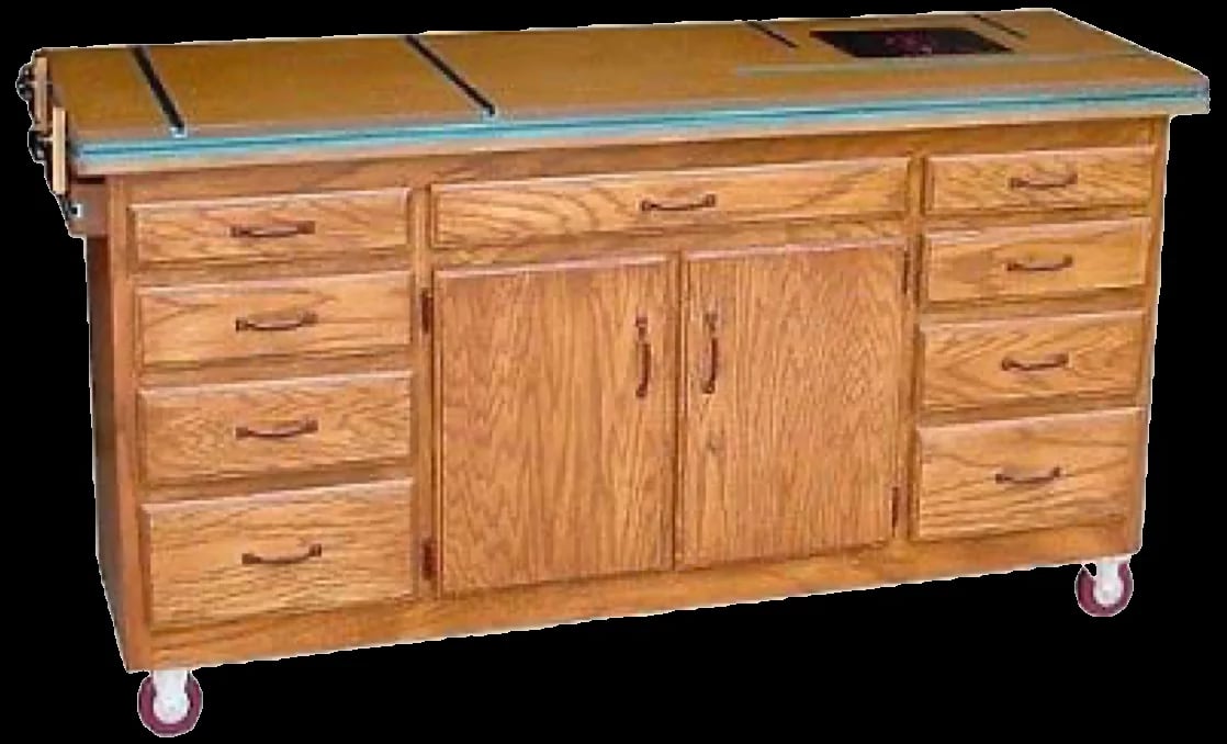 Garage workbench with drawers and built-in router table
