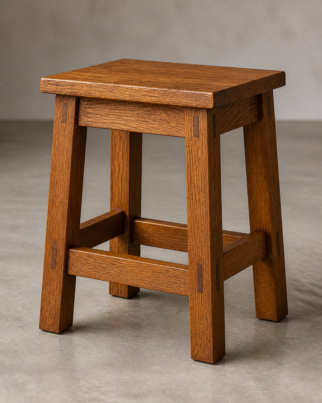Mission-style white oak tabouret side table with splayed legs