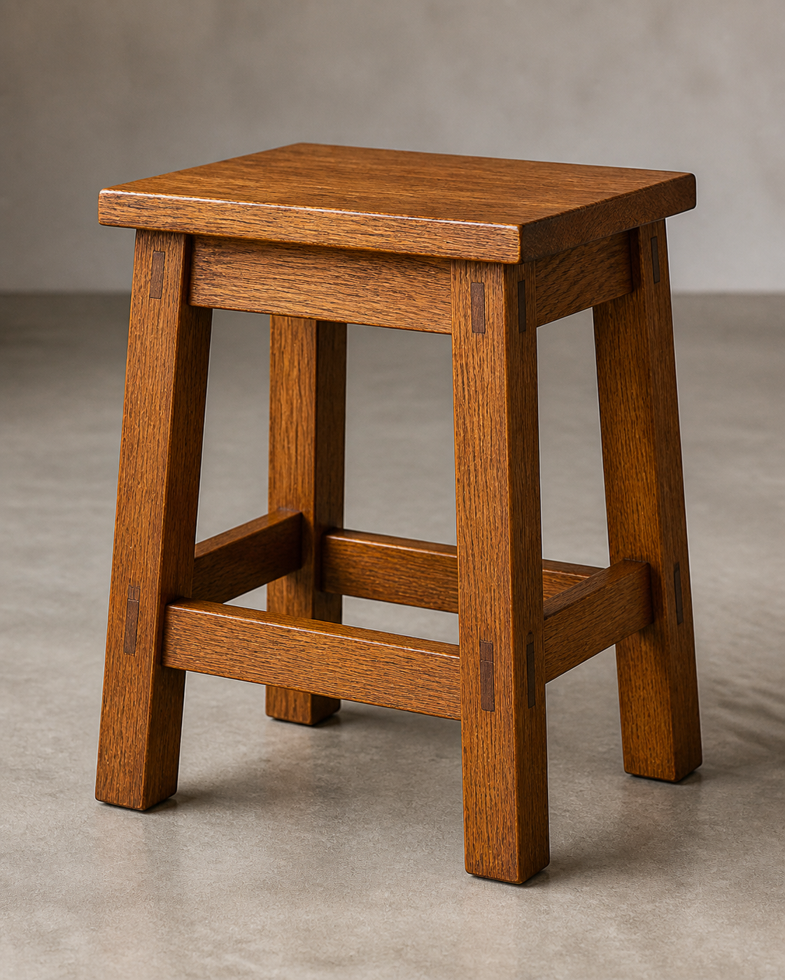 Mission-style white oak tabouret side table with splayed legs